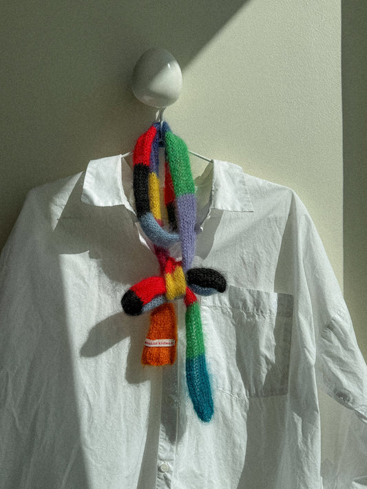 Small skinny mohair scarf multicolored stripes