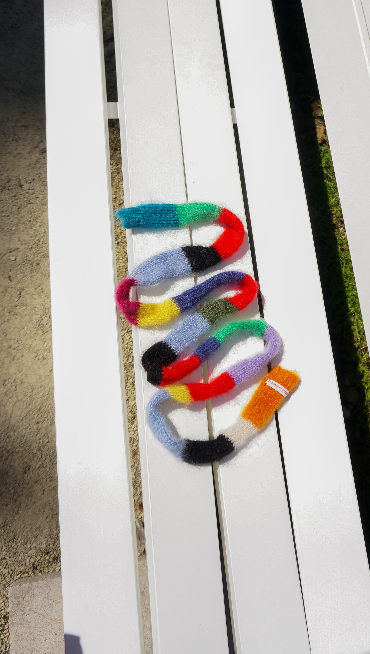 Small knitted very colorful bright colors fluffy mohair scarf