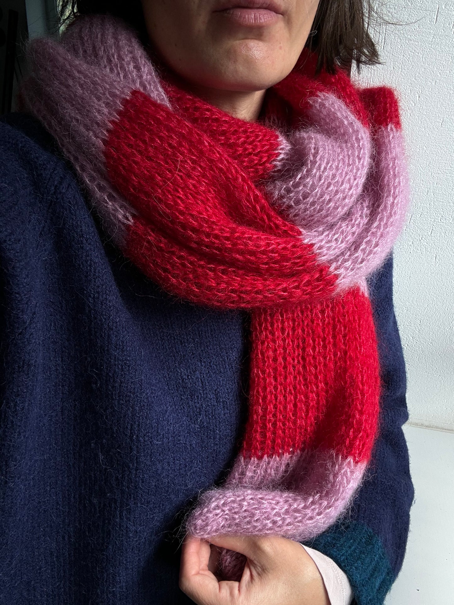Pink red big mohair scarf
