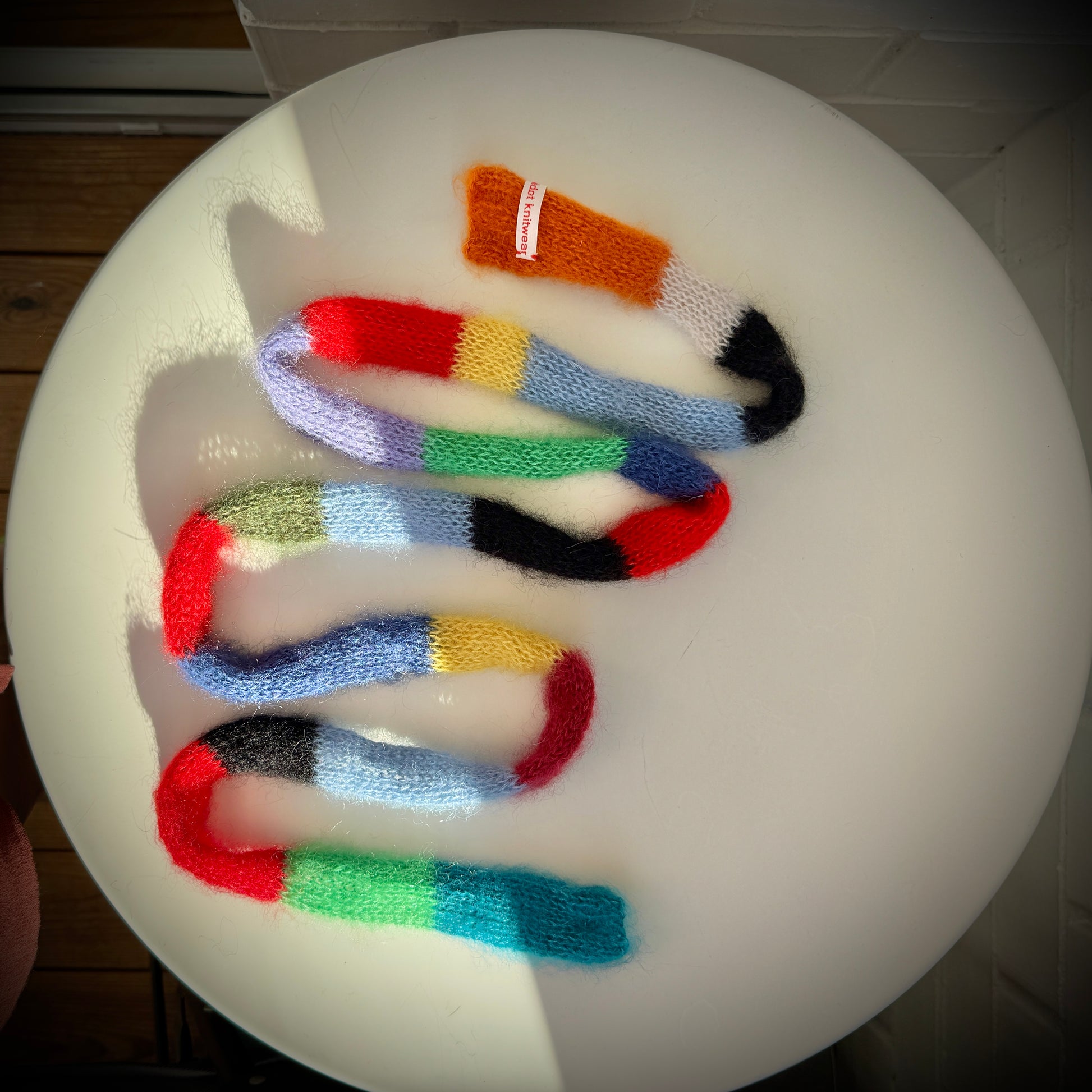 Small knitted very colorful bright colors fluffy mohair scarf