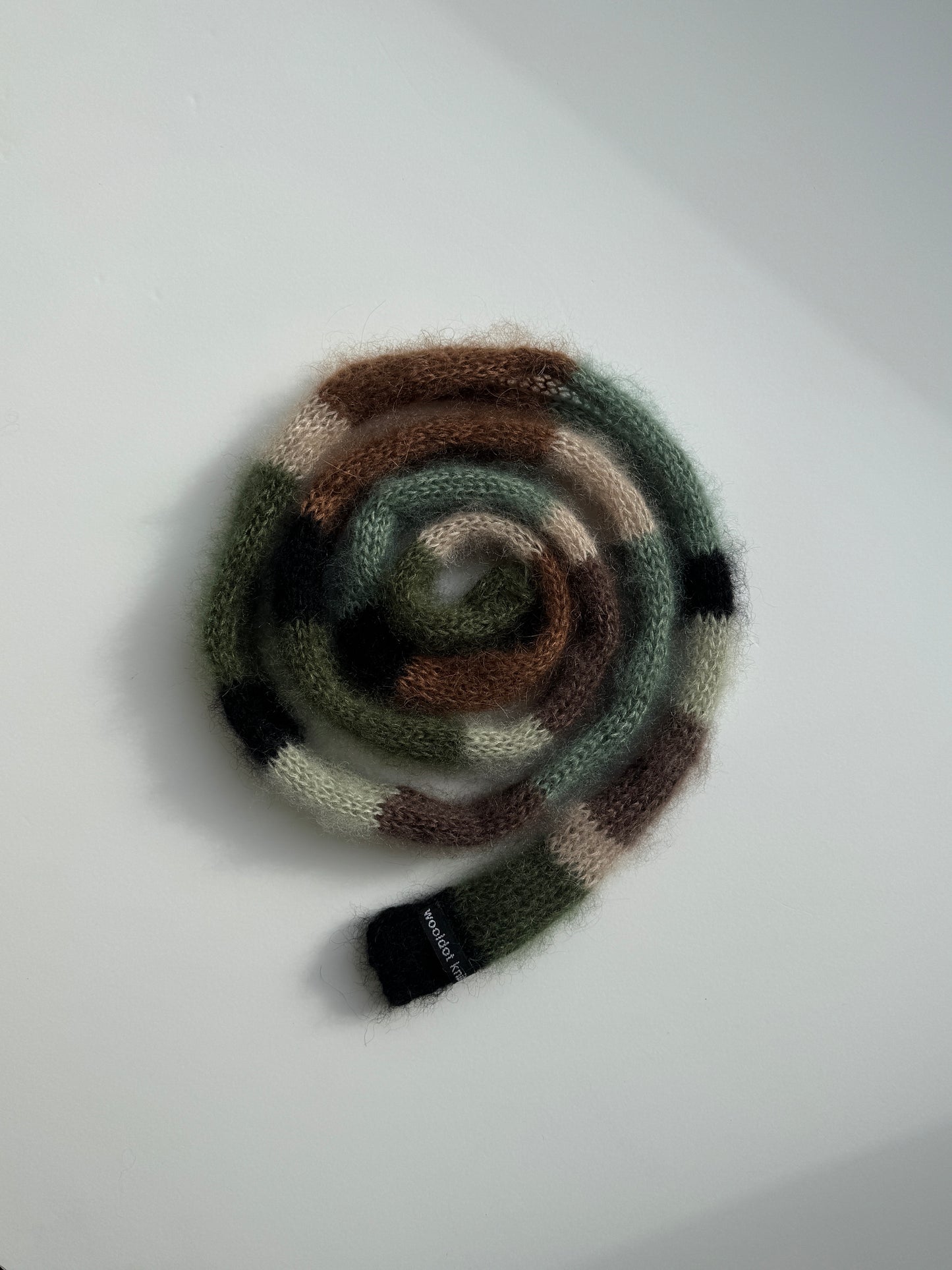 Small skinny mohair scarf brown green shades stripes