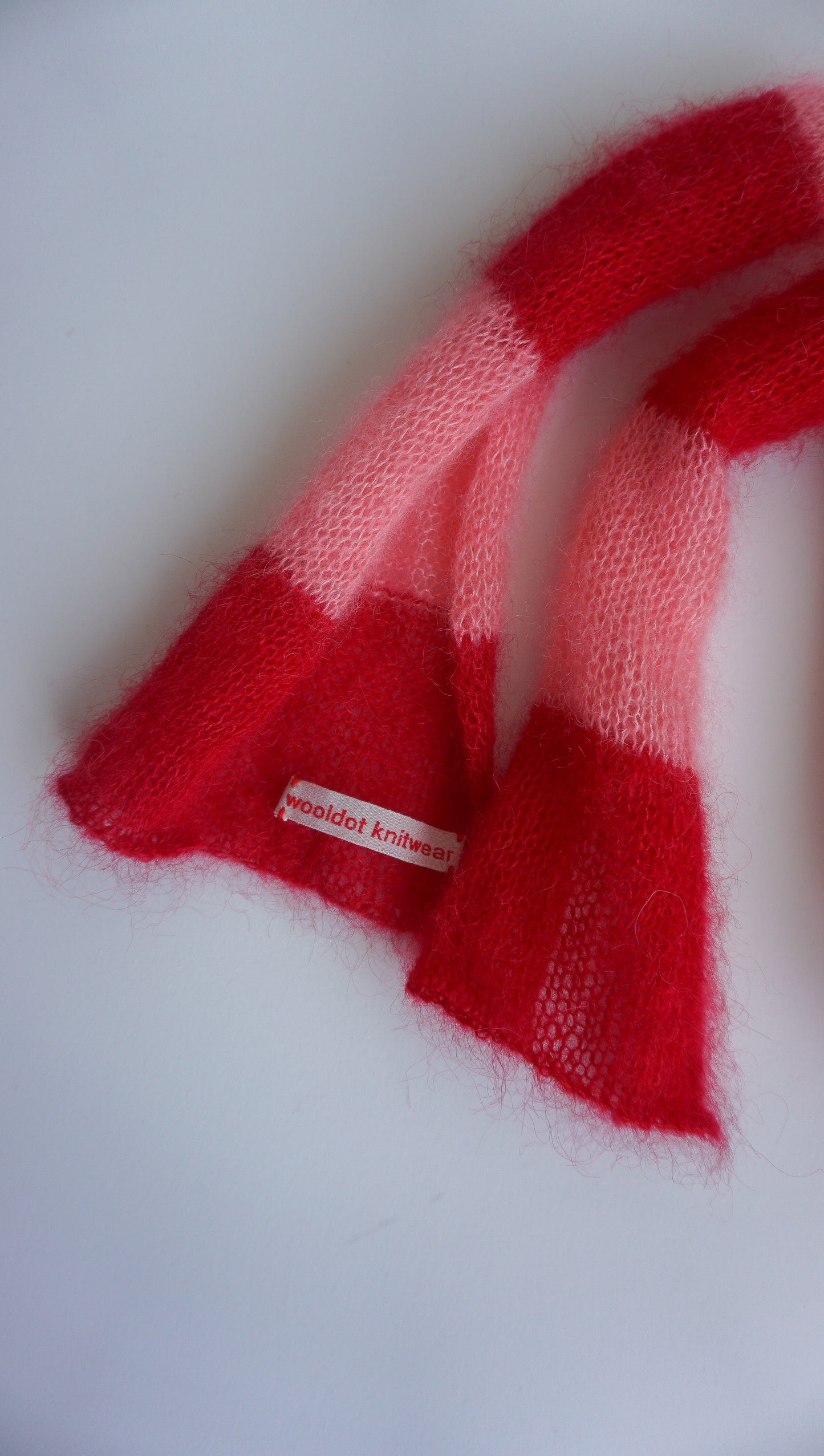 Skinny long mohair scarf red and pink stripes
