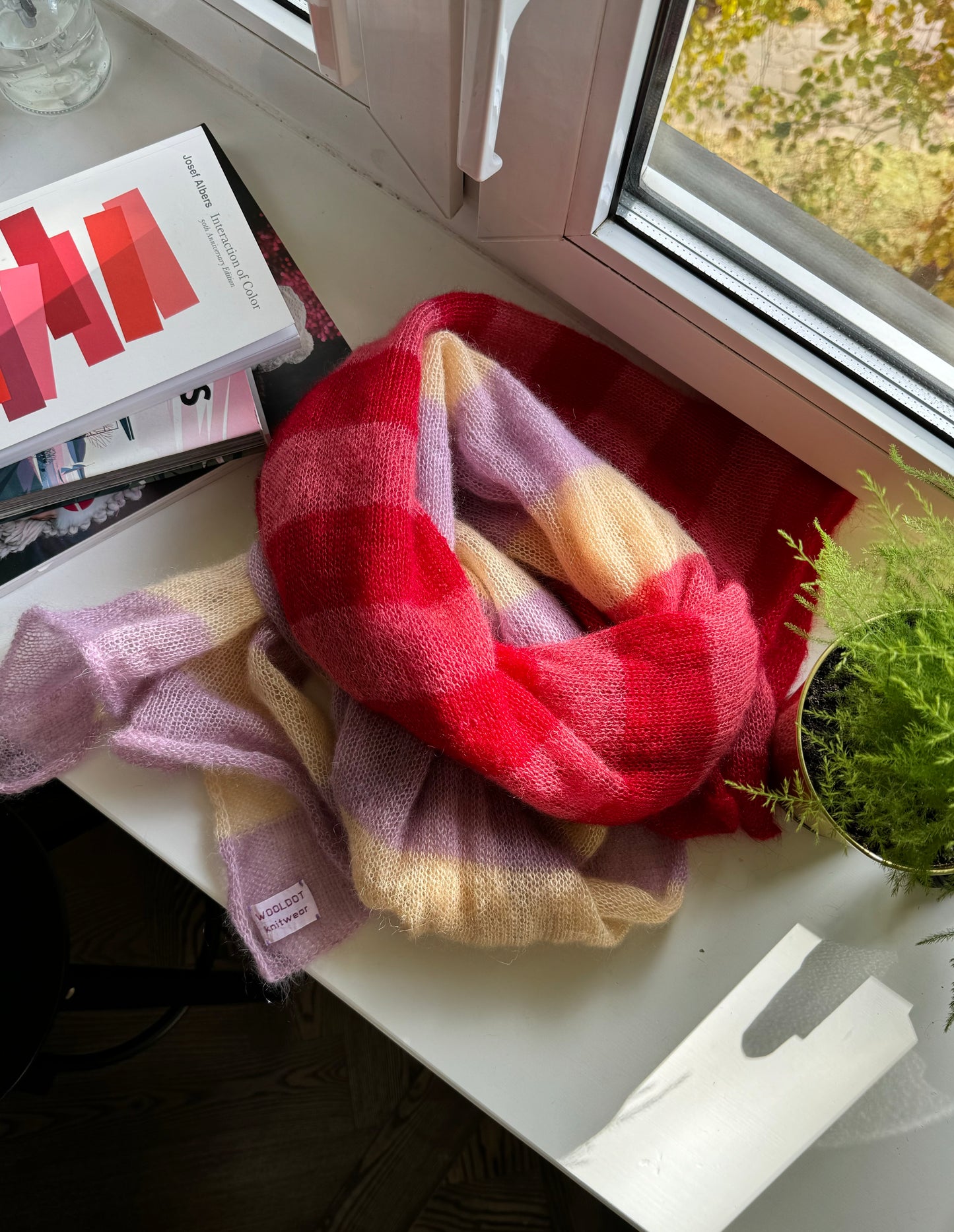 Thin wide mohair scarf in yellow and pink red shades