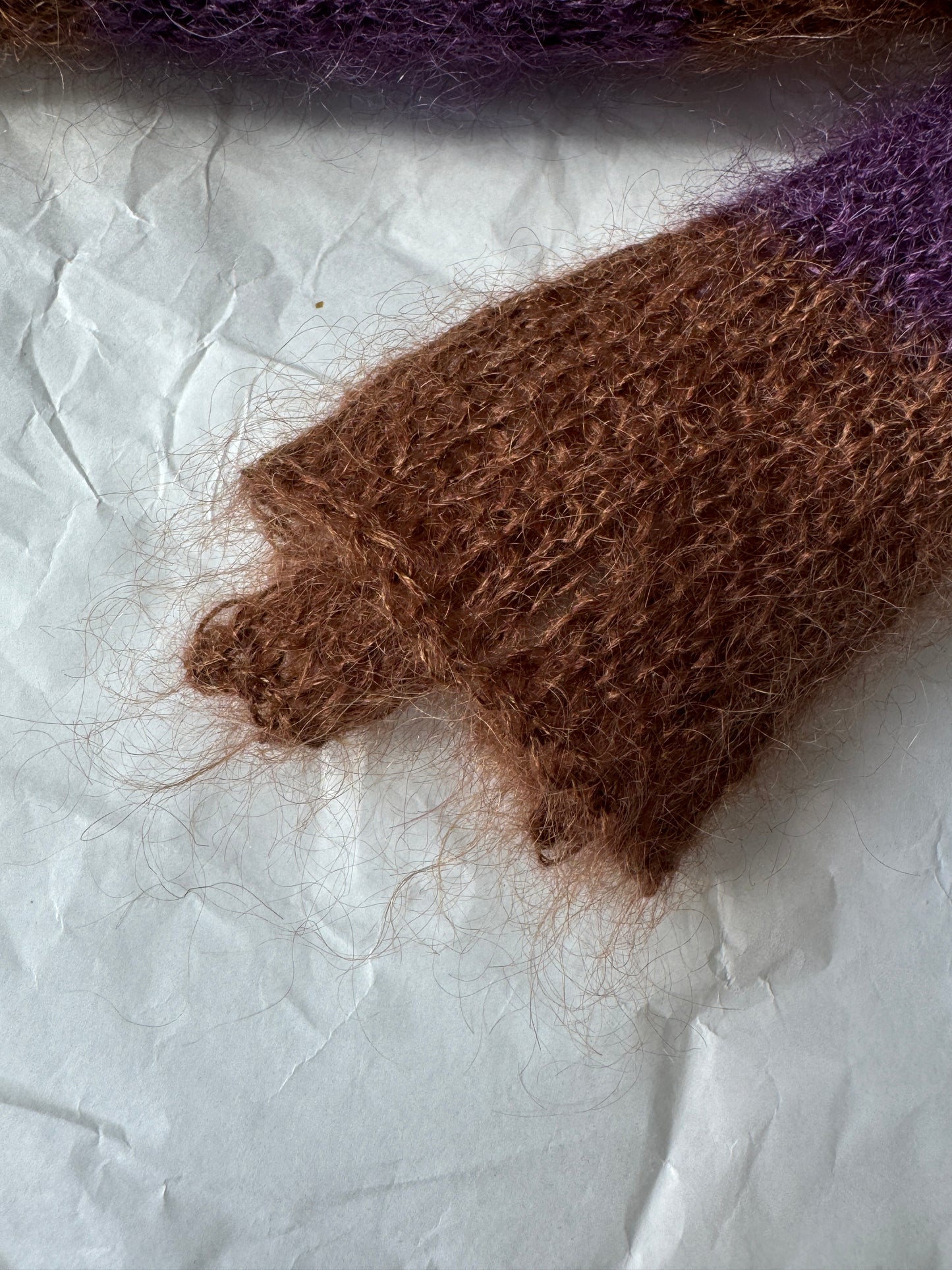 Skinny long mohair scarf in brown and purple