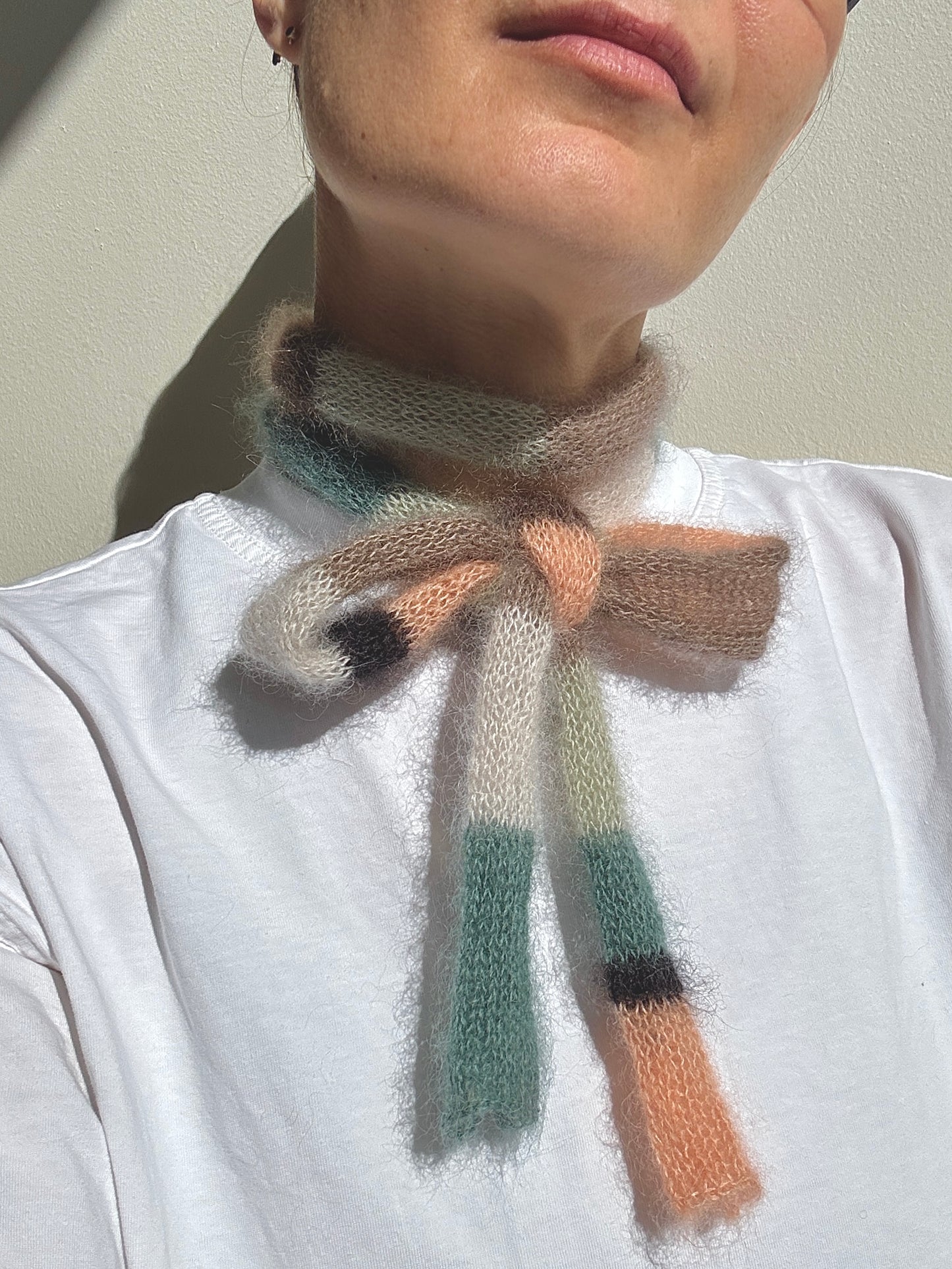 Mini skinny mohair scarf multicolored stripes
