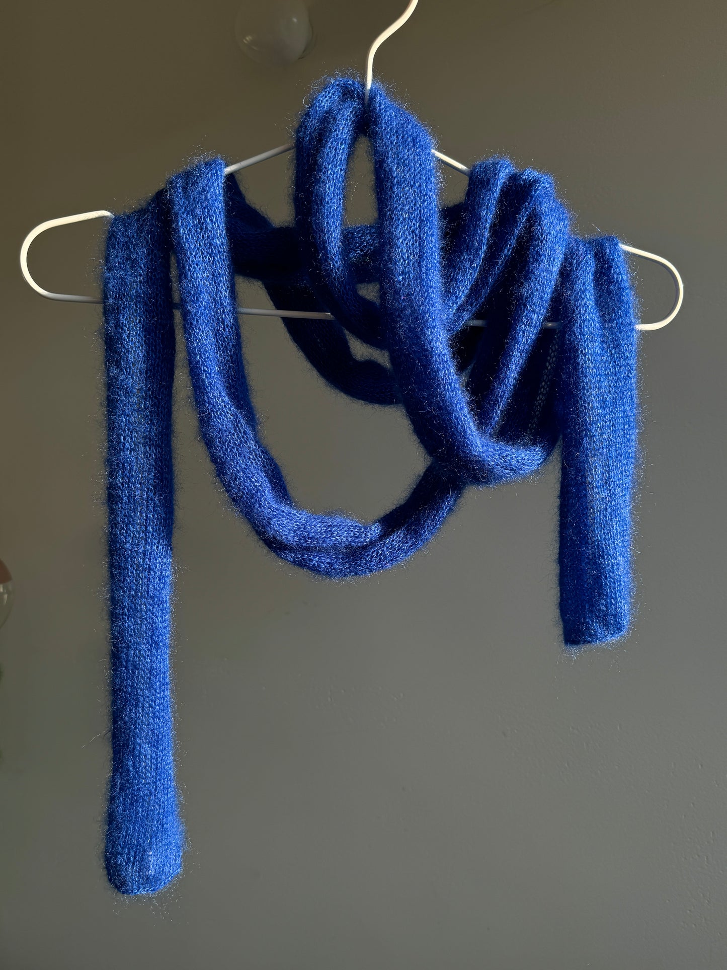 Skinny long mohair scarf cobalt blue