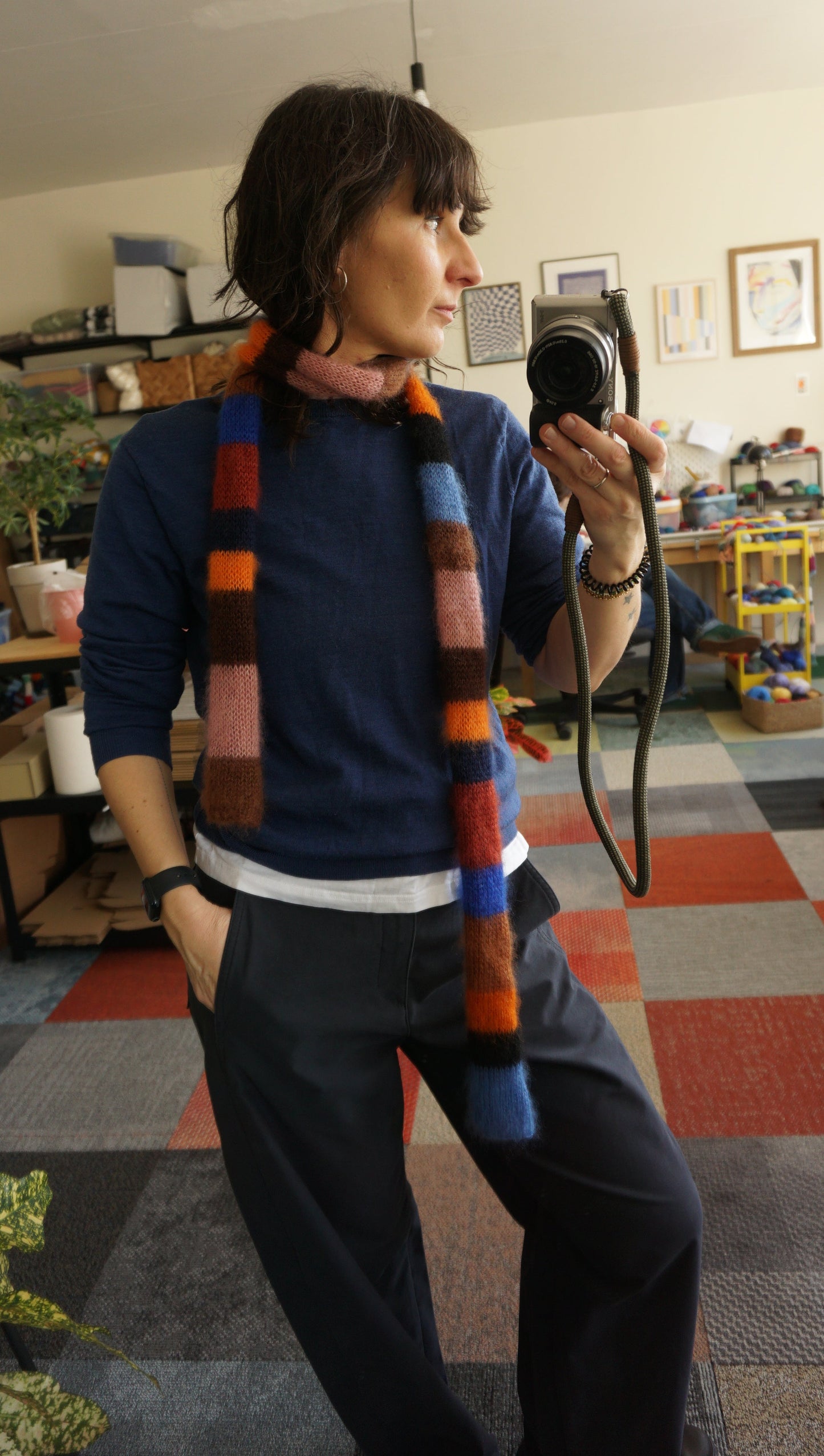 Slim mohair scarf multicolored stripes