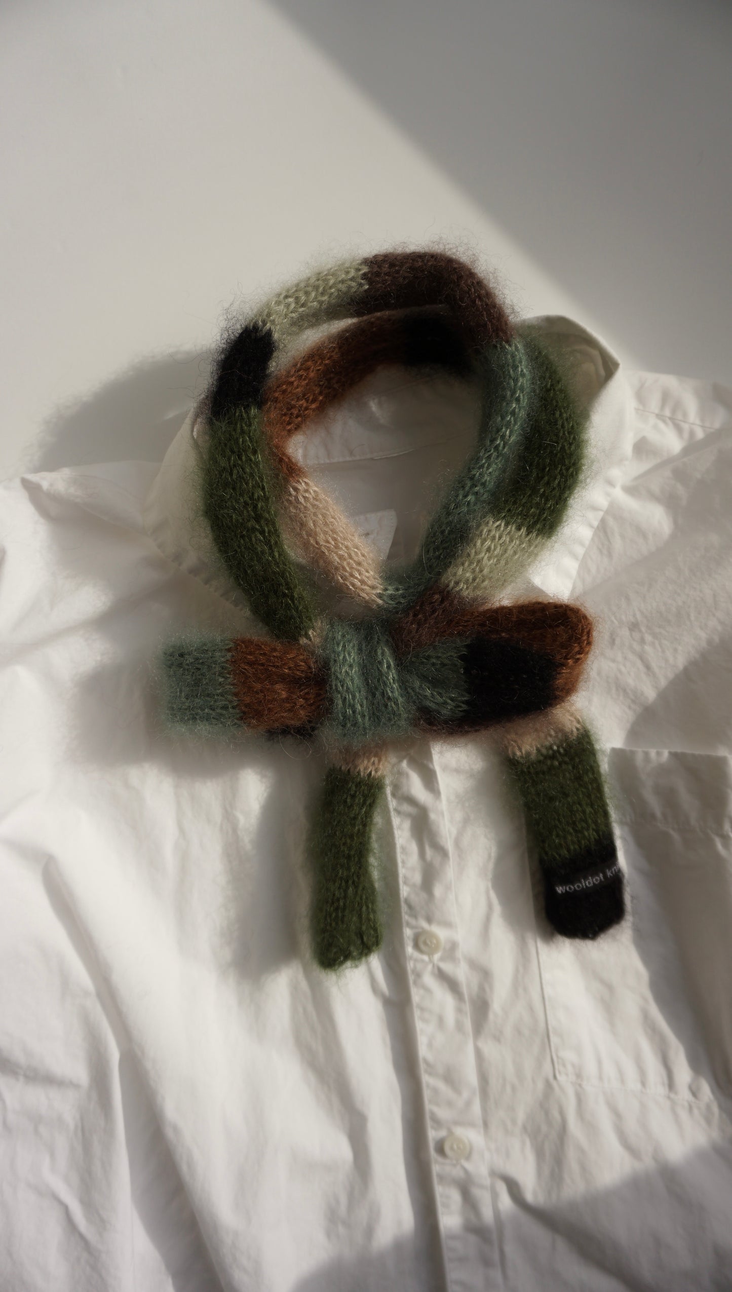 Small skinny mohair scarf brown green shades stripes