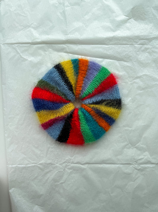 Multicolored striped knitted mohair scrunchie