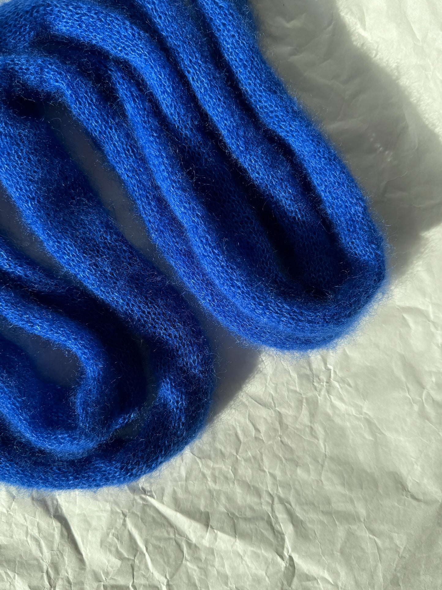 Skinny long mohair scarf cobalt blue