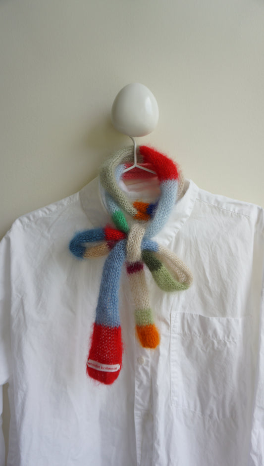 Small skinny mohair scarf multicolored stripes