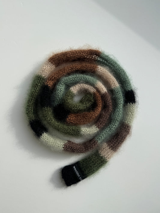 Small skinny mohair scarf brown green shades stripes