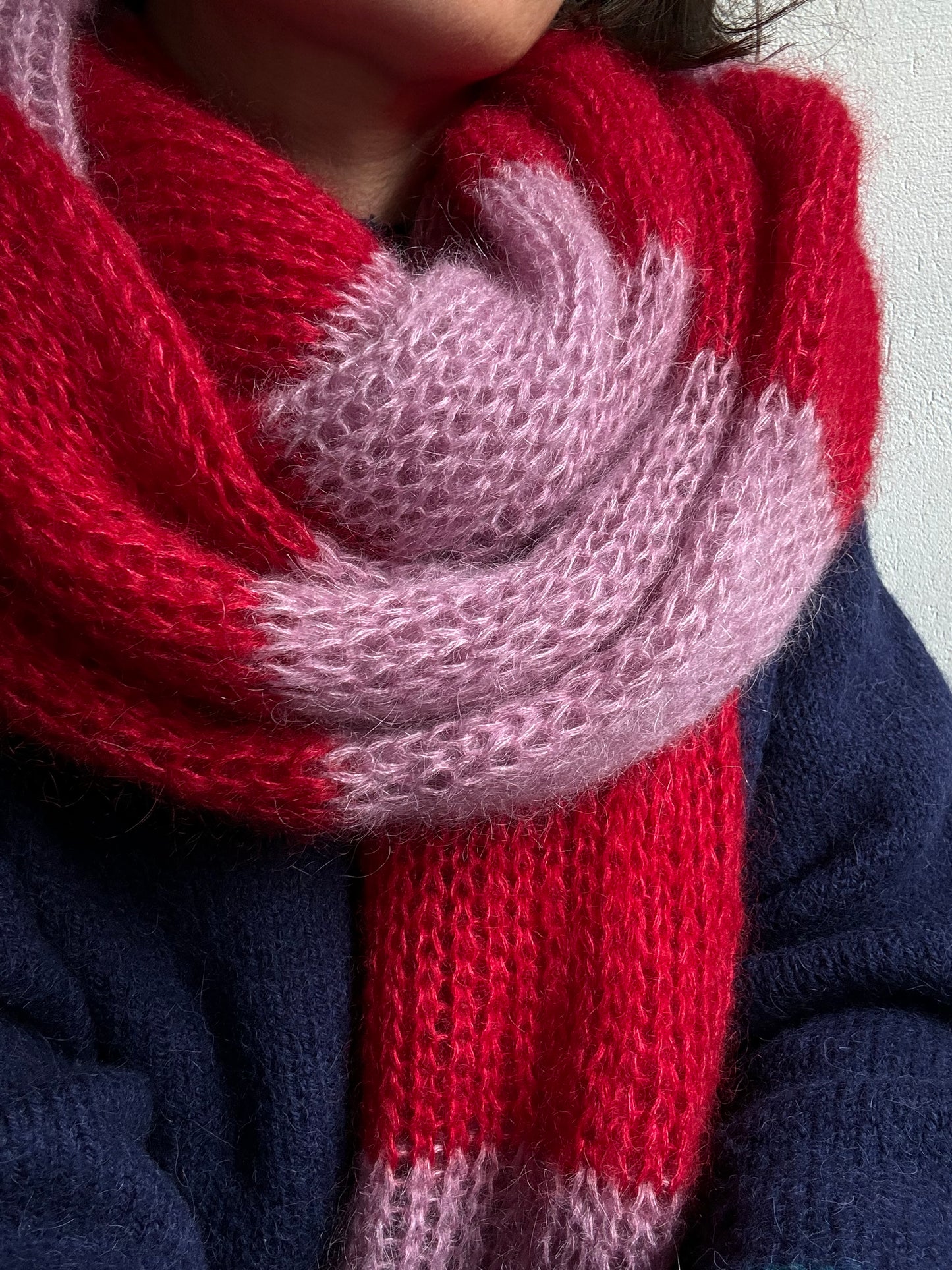 Pink red big mohair scarf