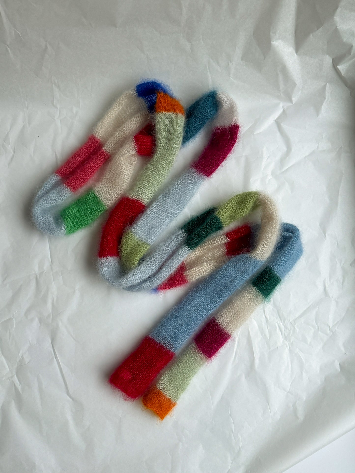 Skinny long mohair scarf multicolored stripes No.4
