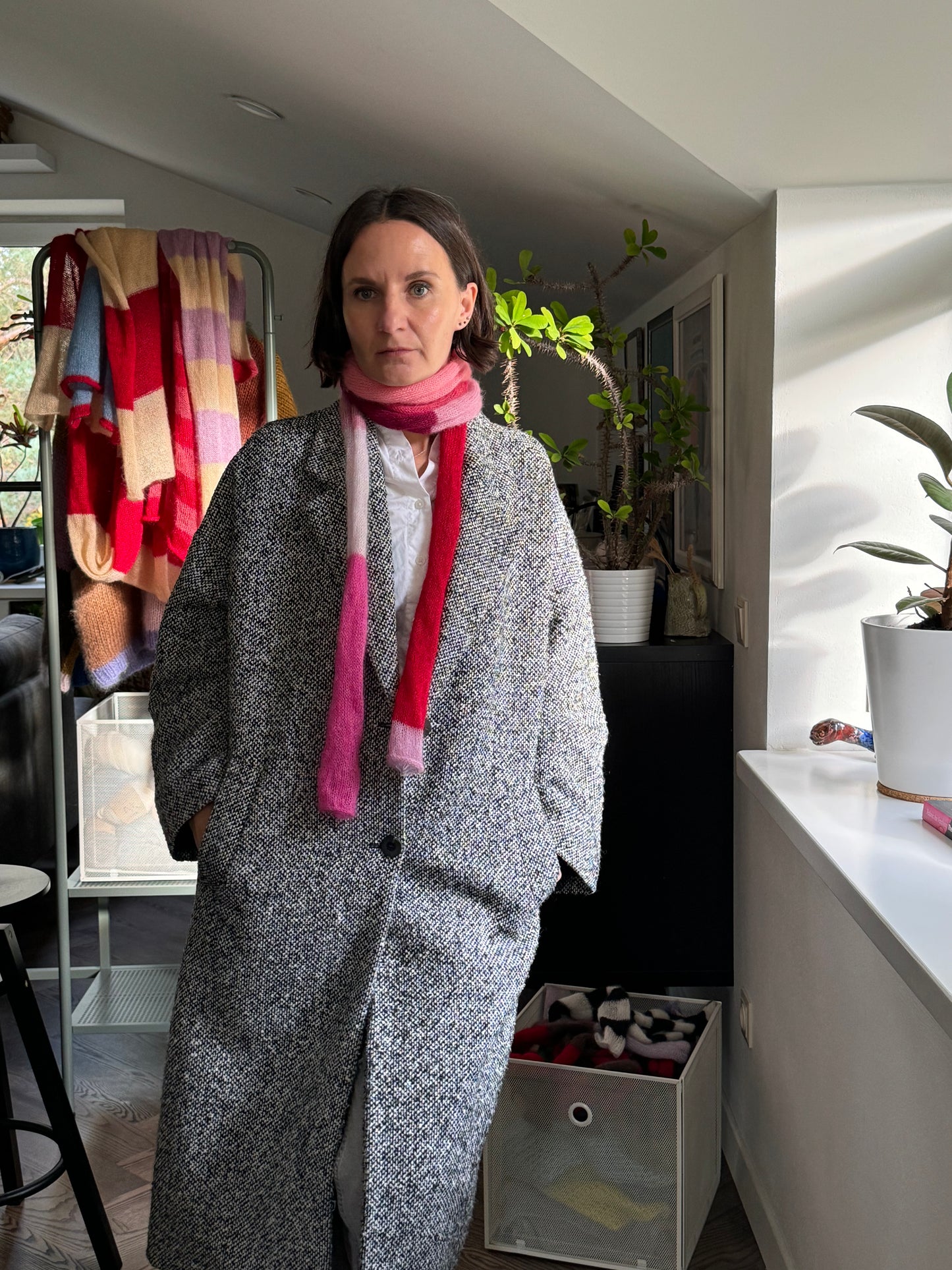 Skinny mohair scarf in pink shades