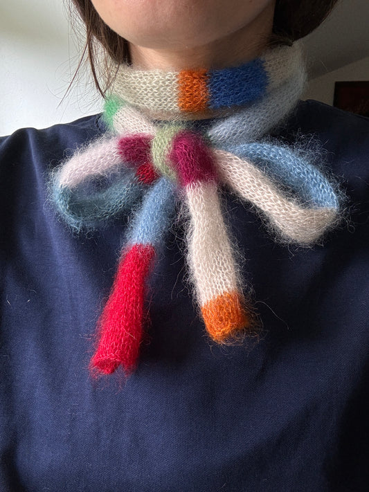 Mini skinny mohair scarf multicolored stripes