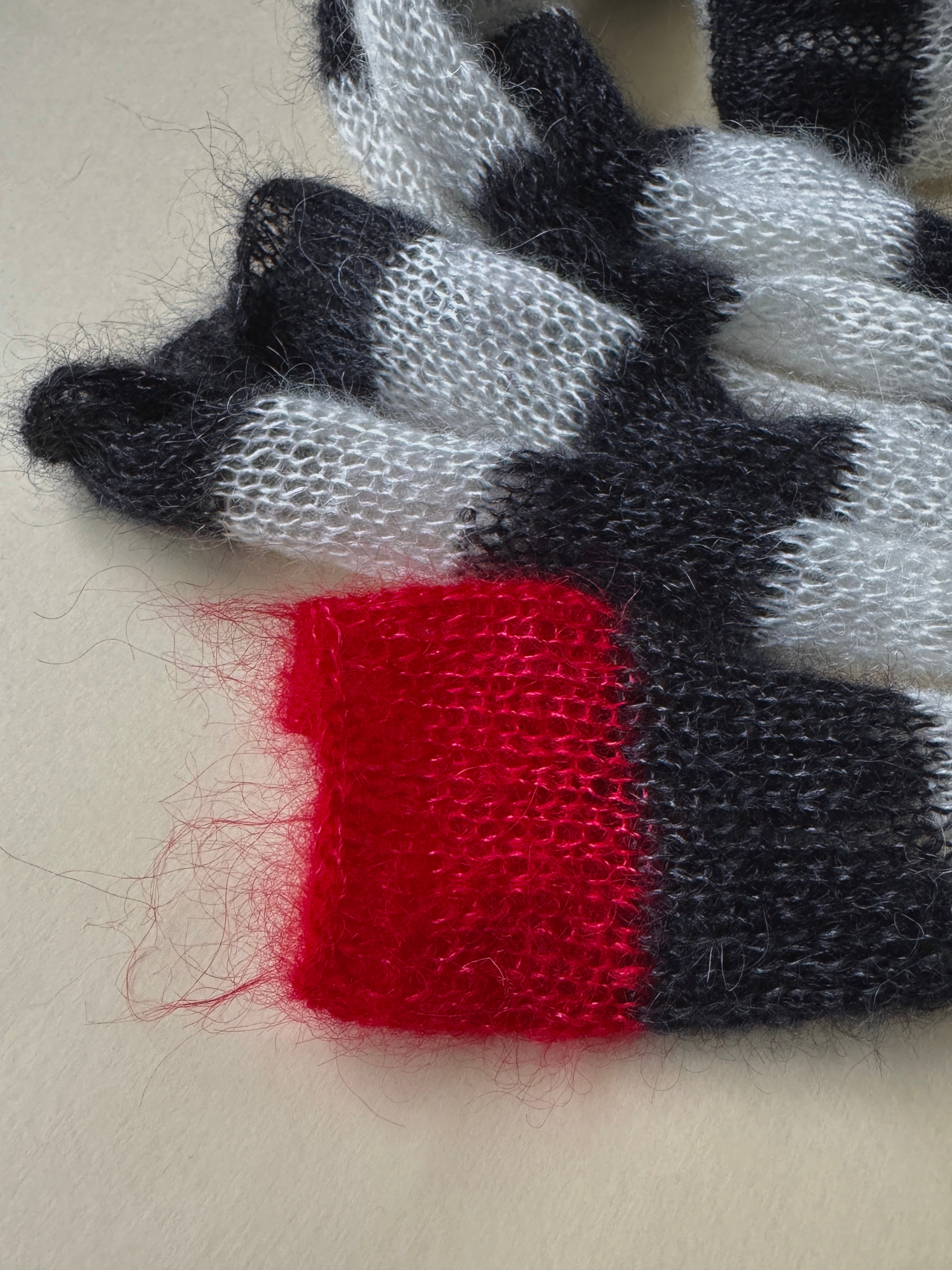 Skinny mohair scarf black and white stripes with colorful