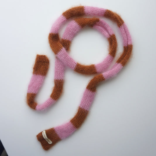 Small skinny mohair scarf pink rust stripes