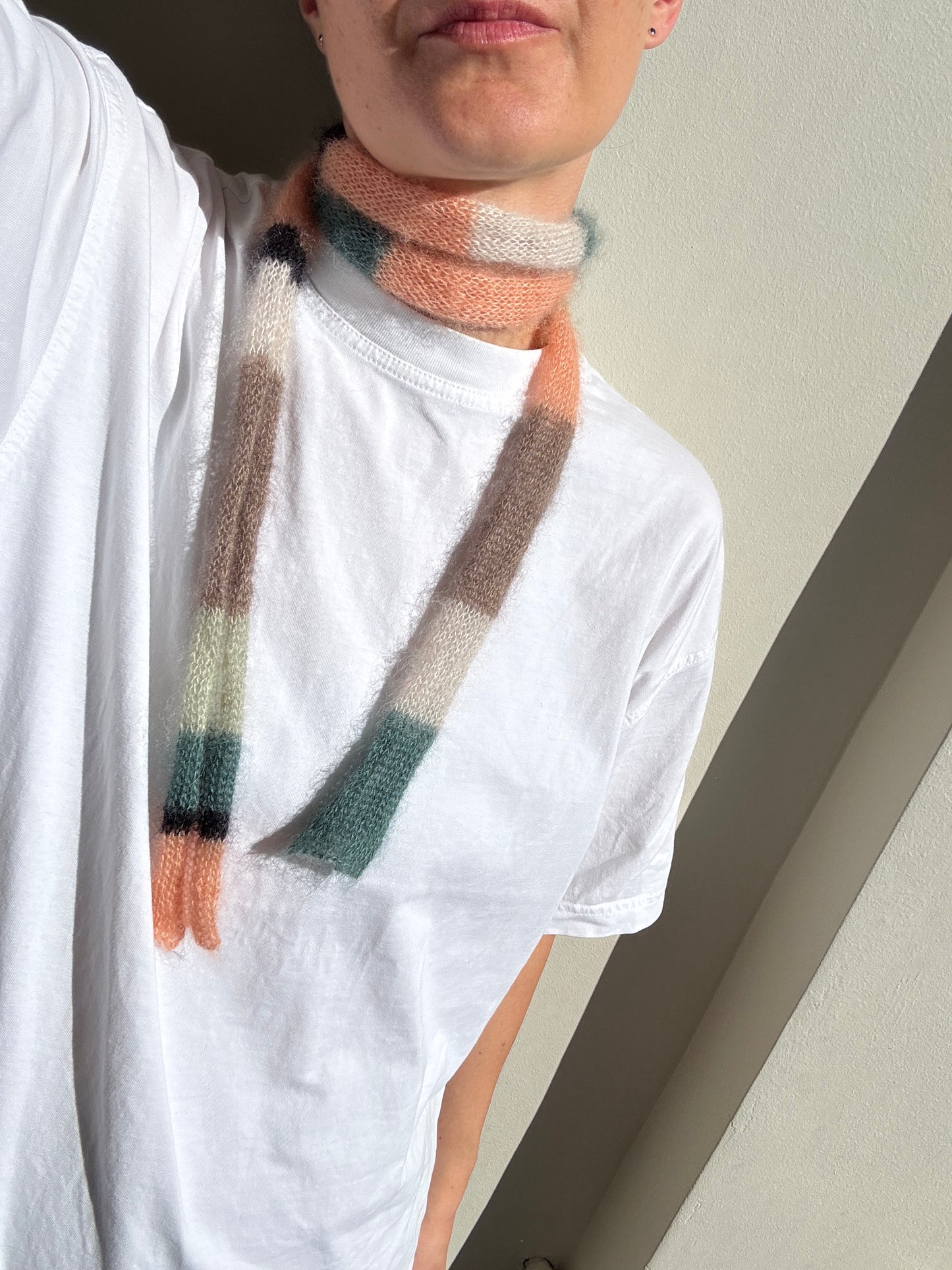 Mini skinny mohair scarf multicolored stripes
