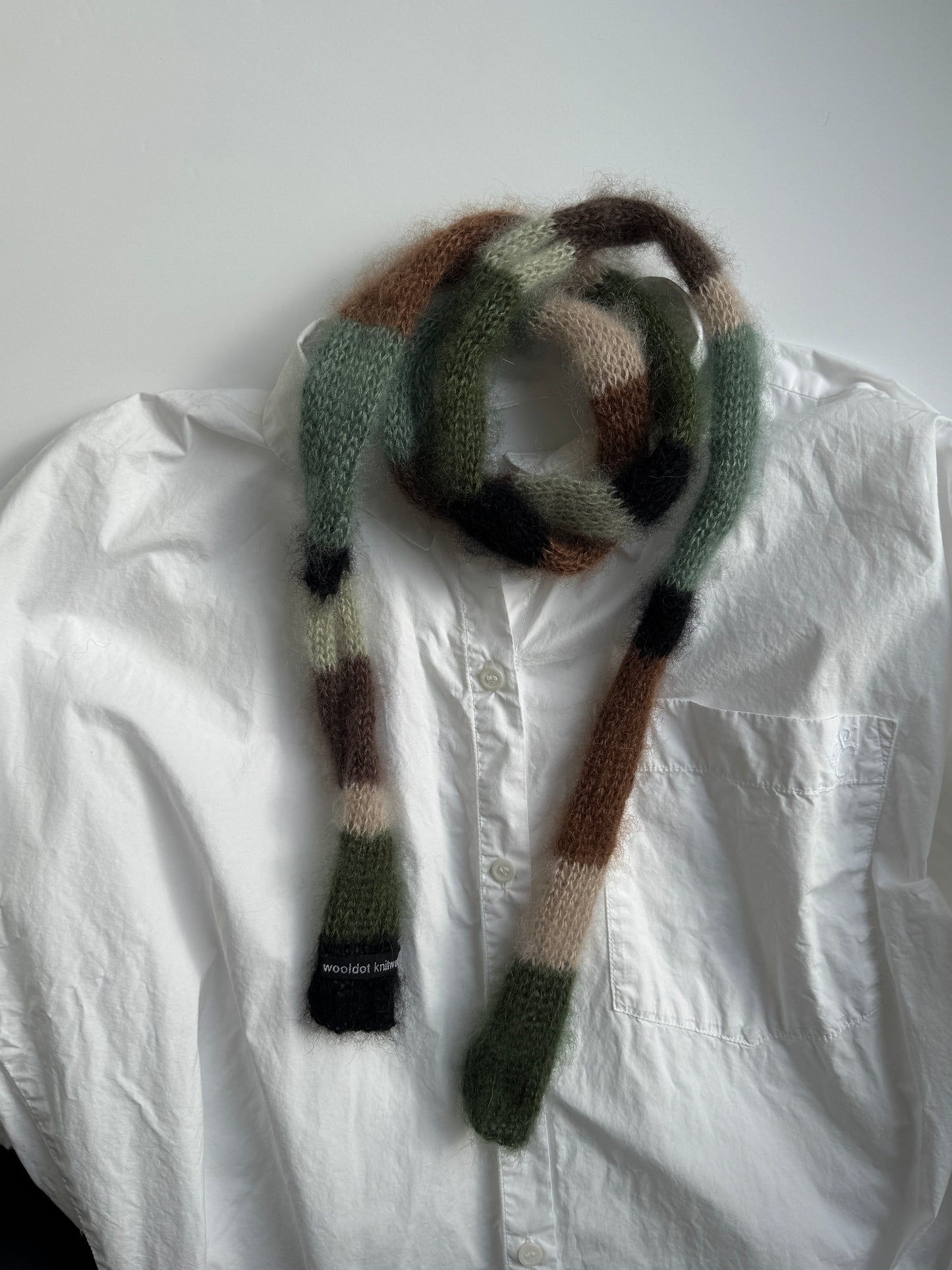 Small skinny mohair scarf brown green shades stripes