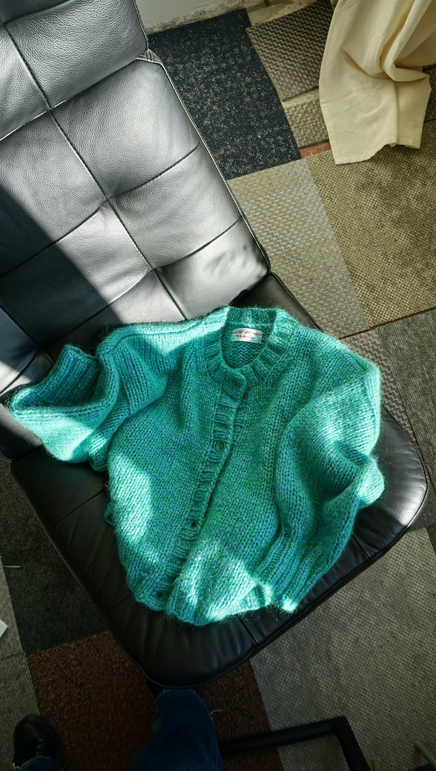 Melange blue & green alpaca mohair cardigan