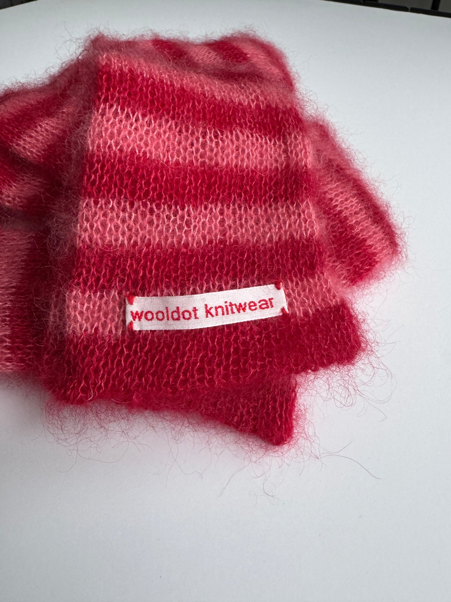 Skinny long mohair scarf red and pink stripes