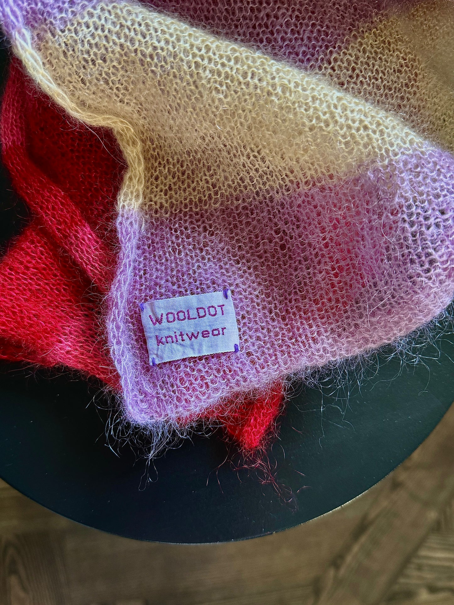 Thin wide mohair scarf in yellow and pink red shades