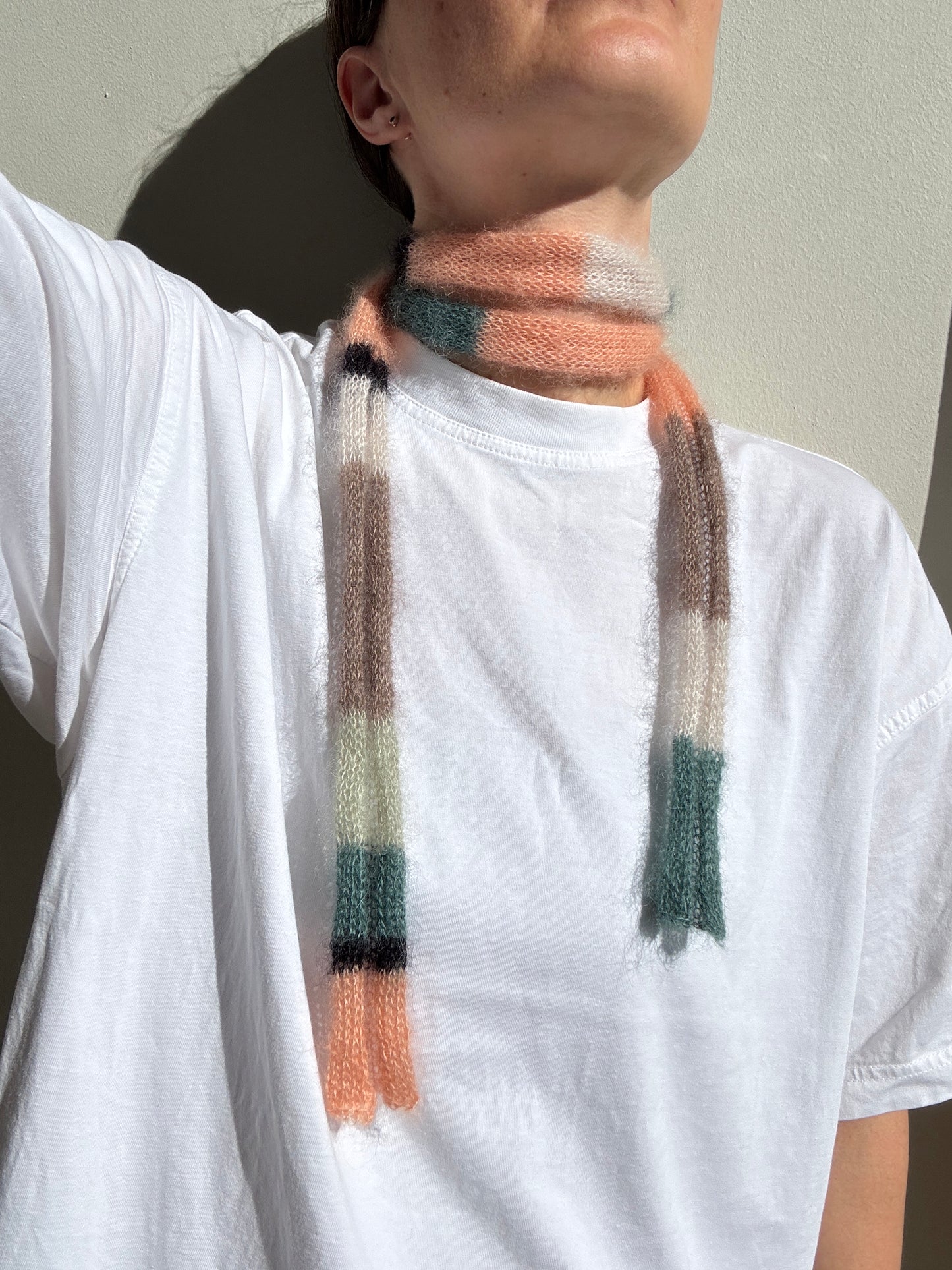 Mini skinny mohair scarf multicolored stripes