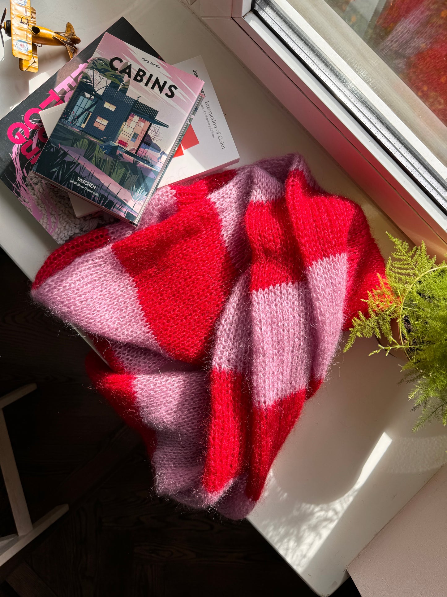 Pink red big mohair scarf