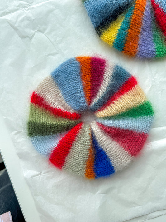 Multicolored striped knitted mohair scrunchie
