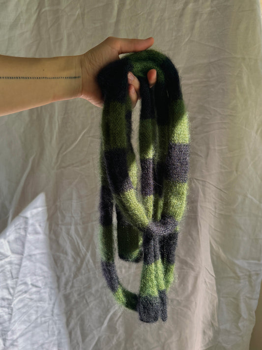 Skinny long mohair scarf in dark green and black