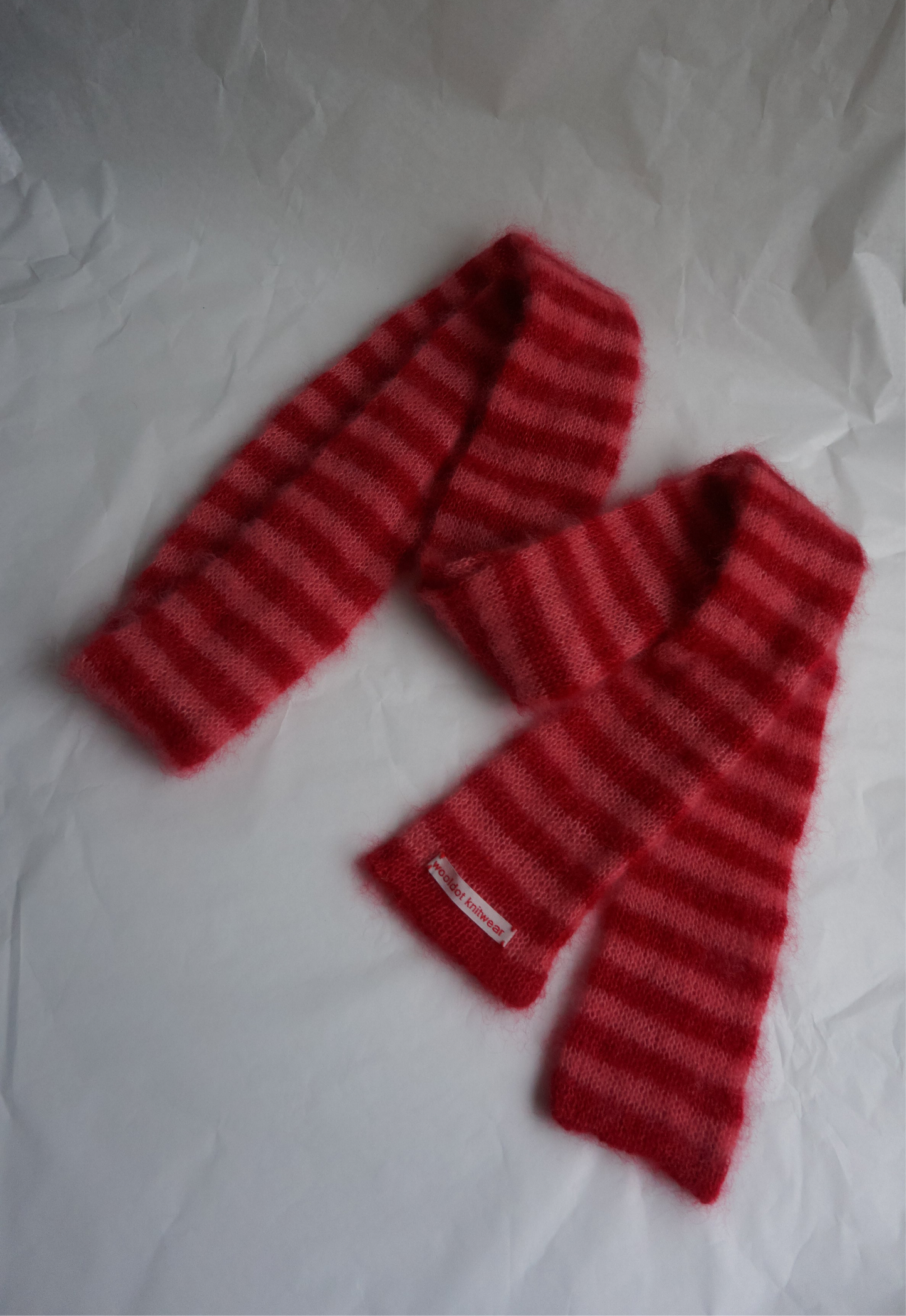 Skinny long mohair scarf red and pink stripes