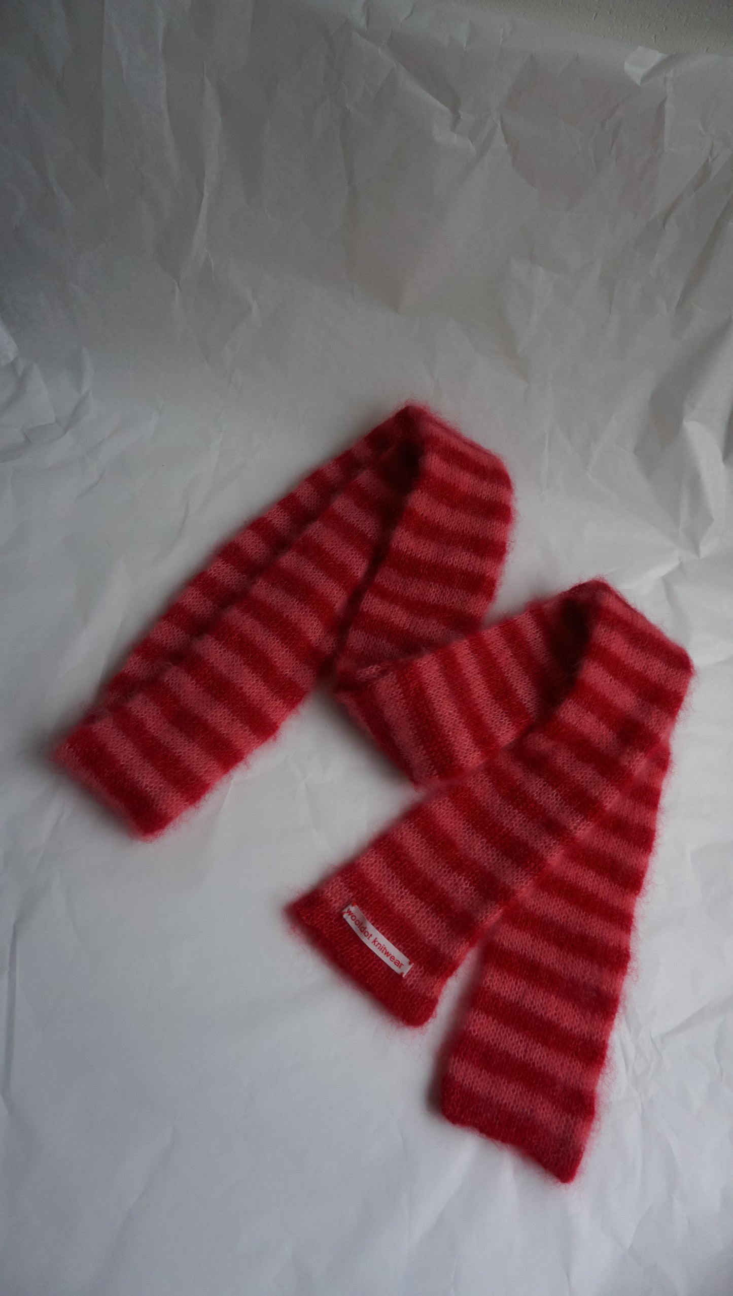 Red pink skinny mohair scarf