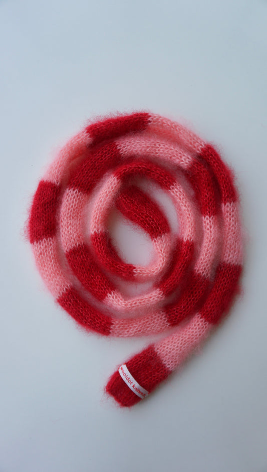 Small skinny mohair scarf pink red stripes