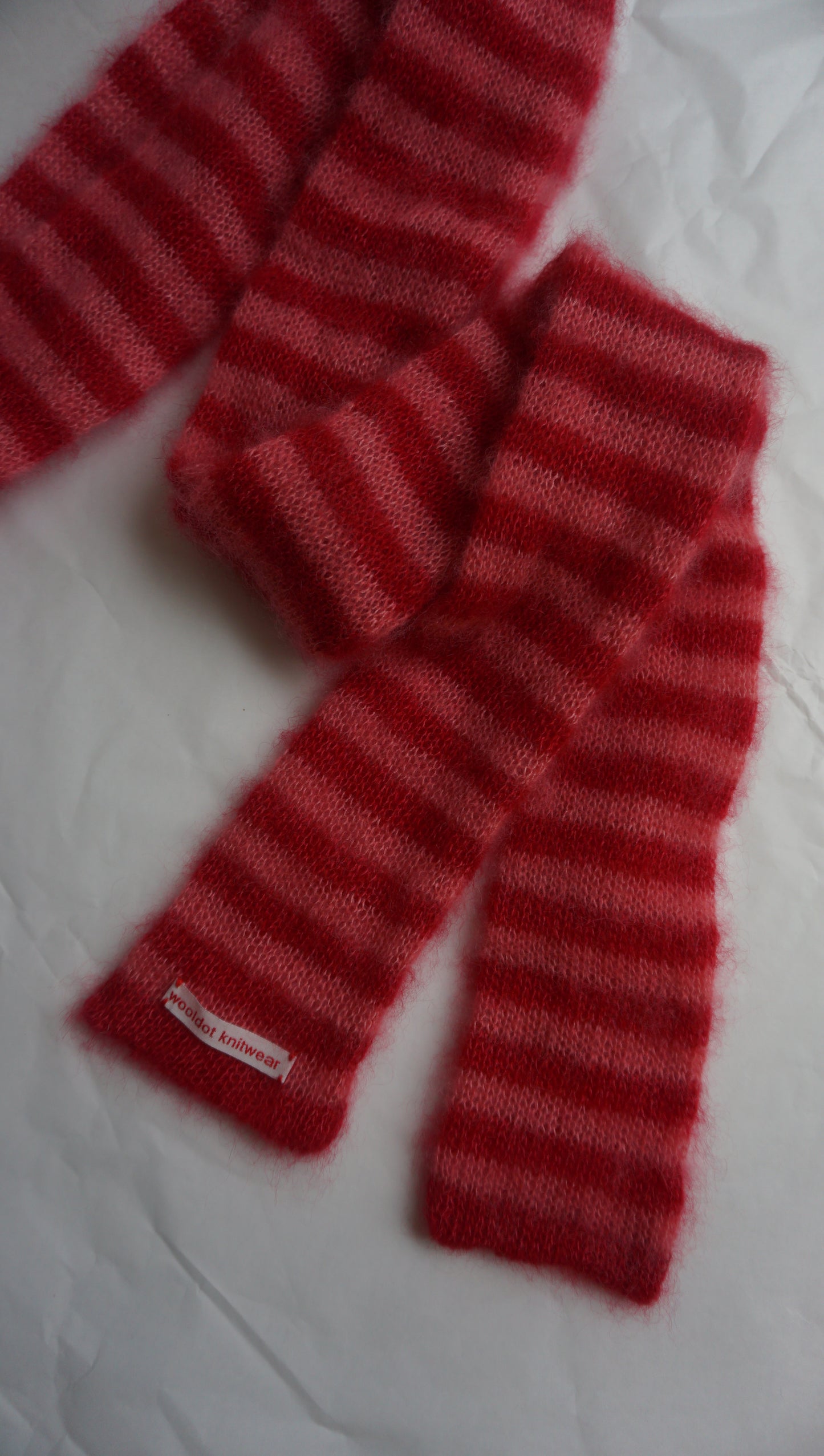 Red pink skinny knitted mohair scarf