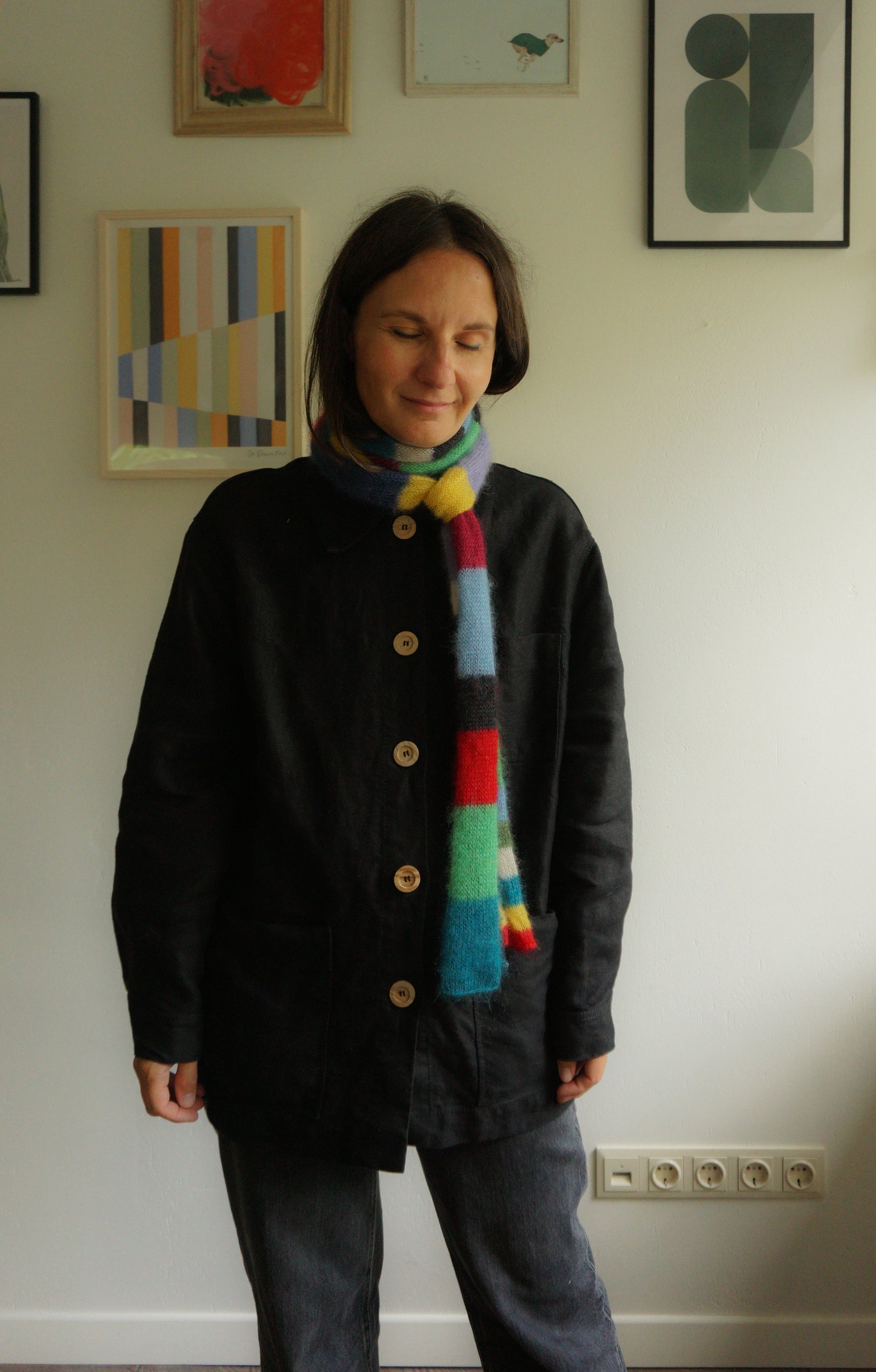 Skinny long mohair scarf multicolored stripes No.1