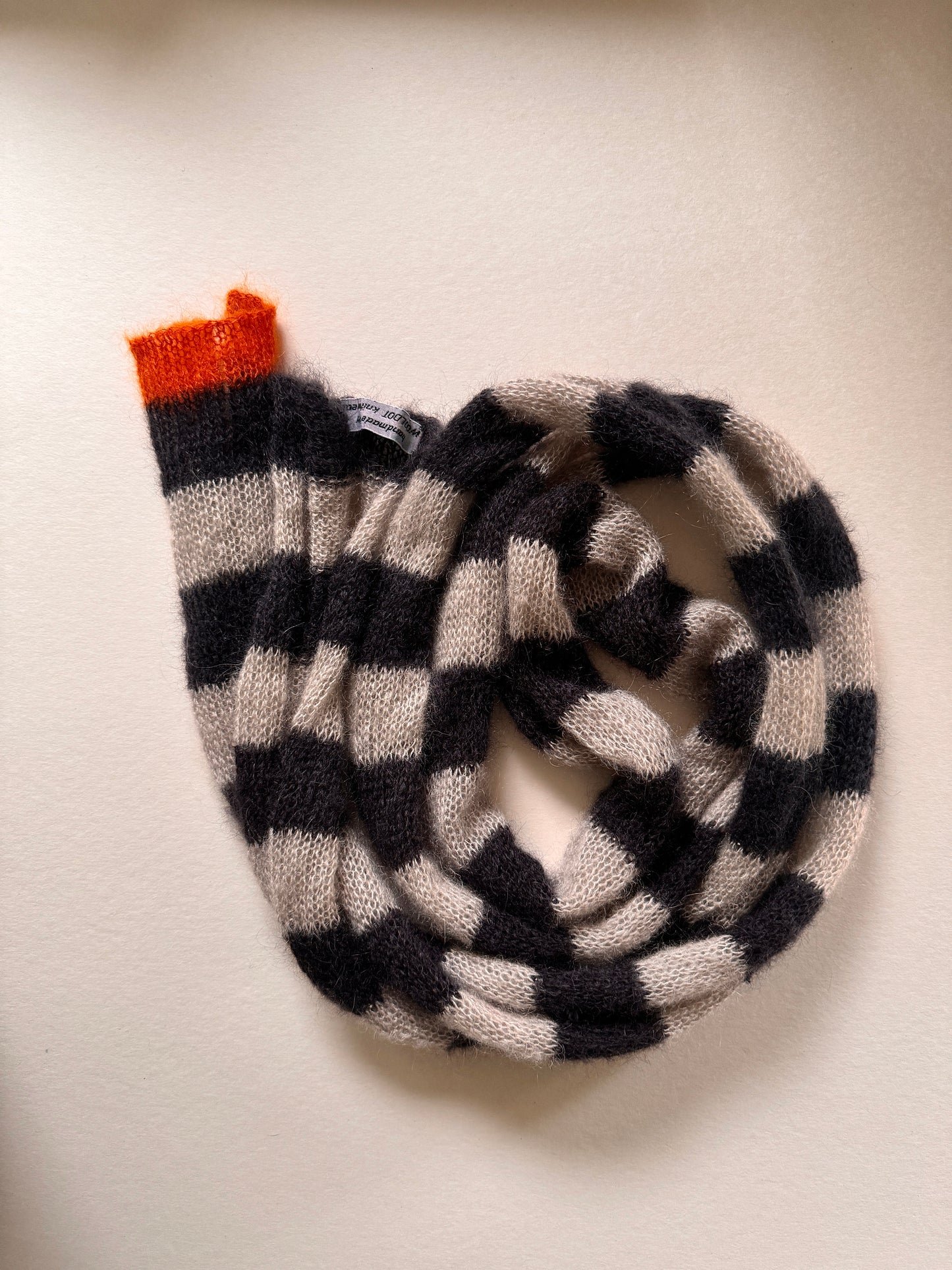 Skinny mohair scarf black and beige stripes