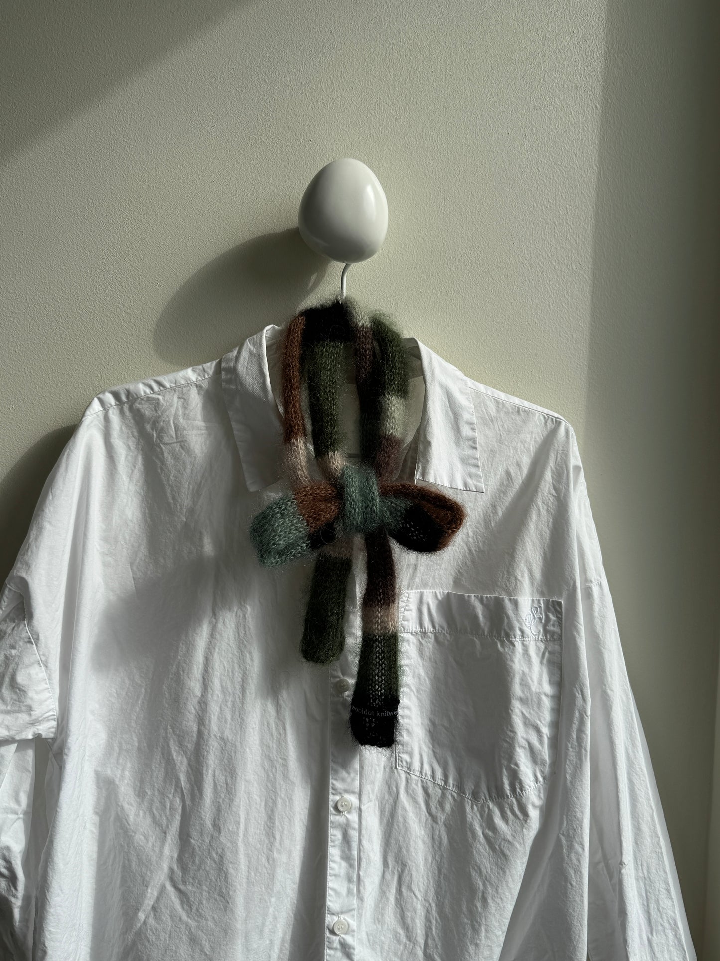 Small skinny mohair scarf brown green shades stripes