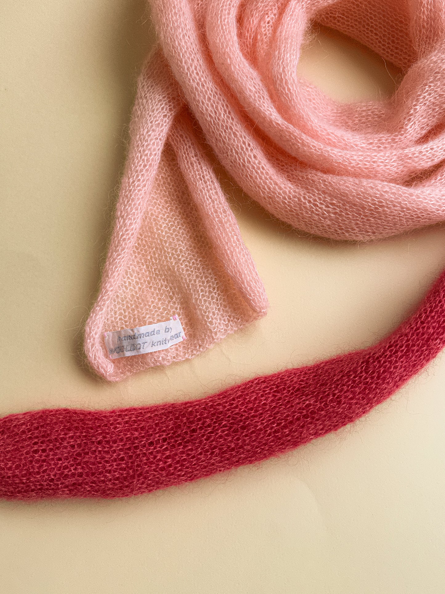 Skinny mohair scarf in peach and strawberry pink