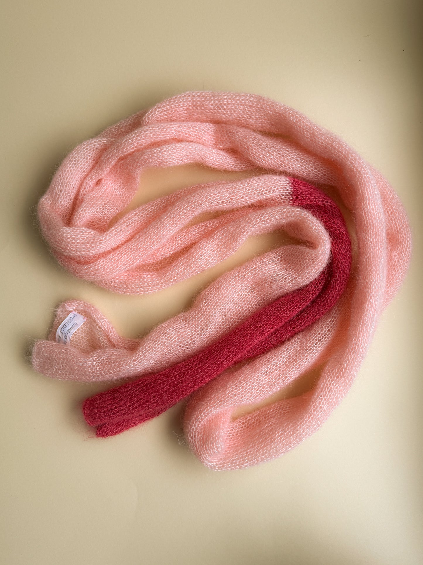 Skinny mohair scarf in peach and strawberry pink
