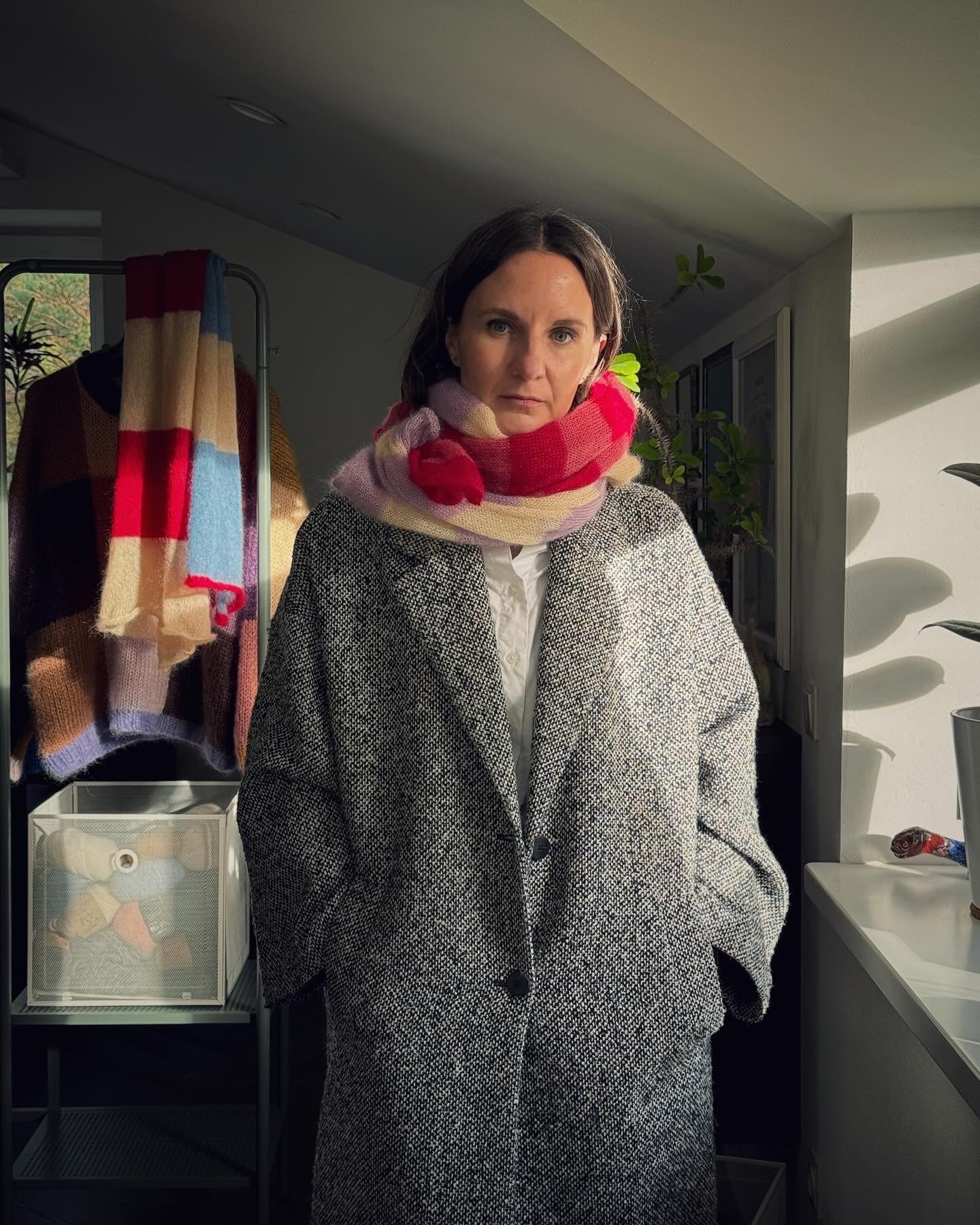 Thin wide mohair scarf in yellow and pink red shades