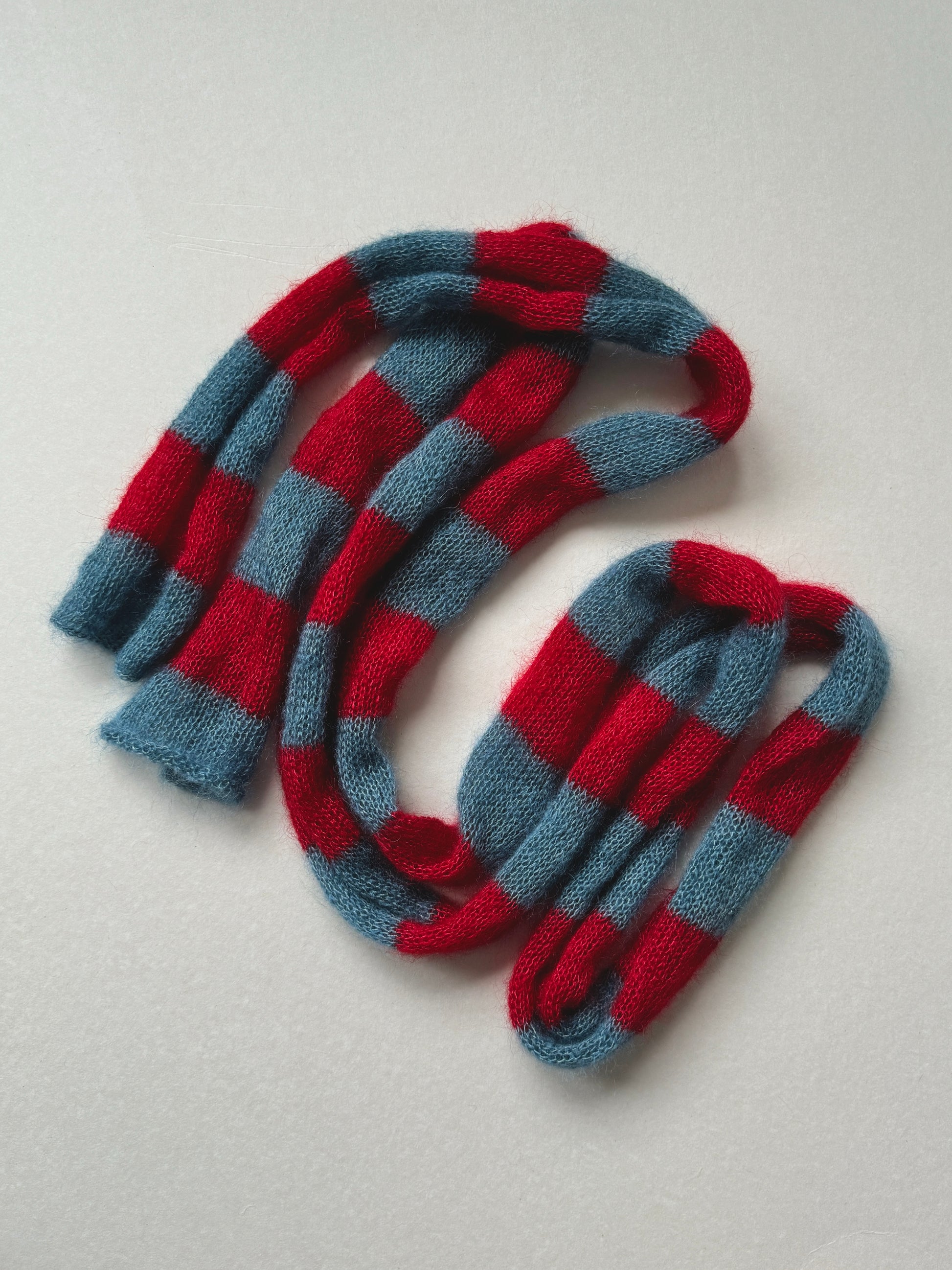 skinny red and blue mohair silk scarf