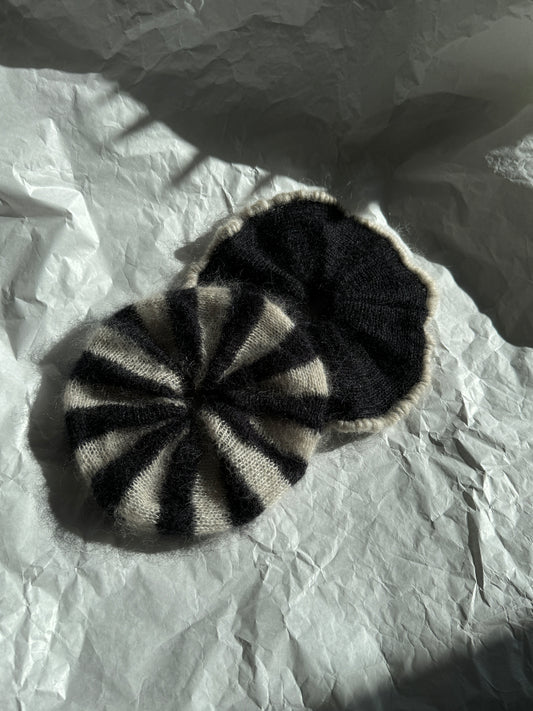 Black beige mohair scrunchie