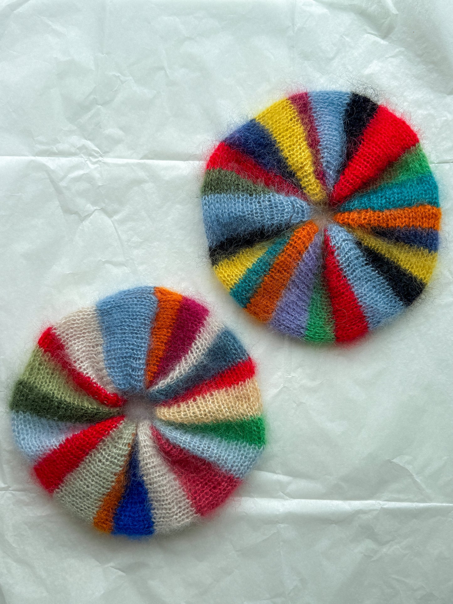 Multicolored striped knitted mohair scrunchie