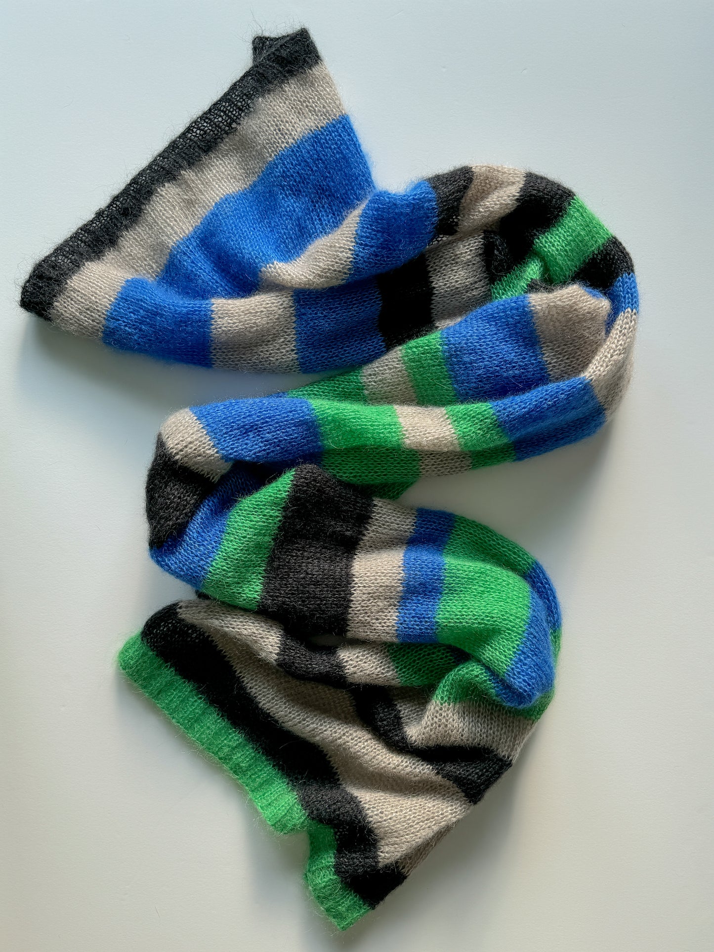 Wide big mohair scarf blue green black sand colors