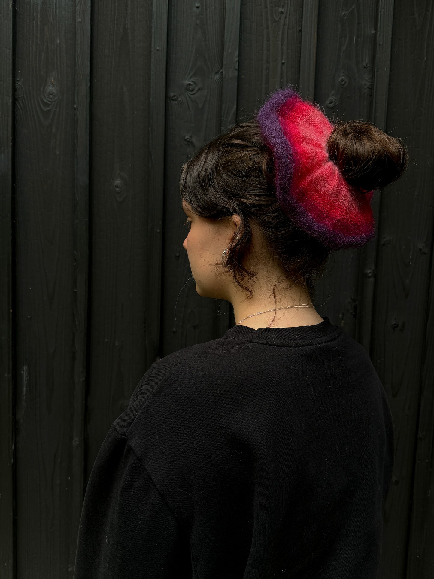 Pink red purple ombre mohair scrunchie