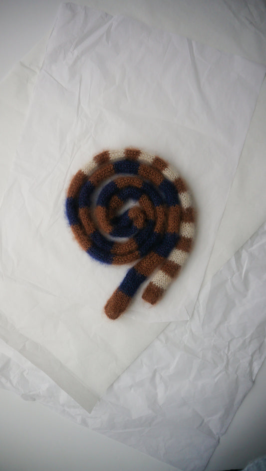 Small skinny mohair scarf blue brown ecru stripes