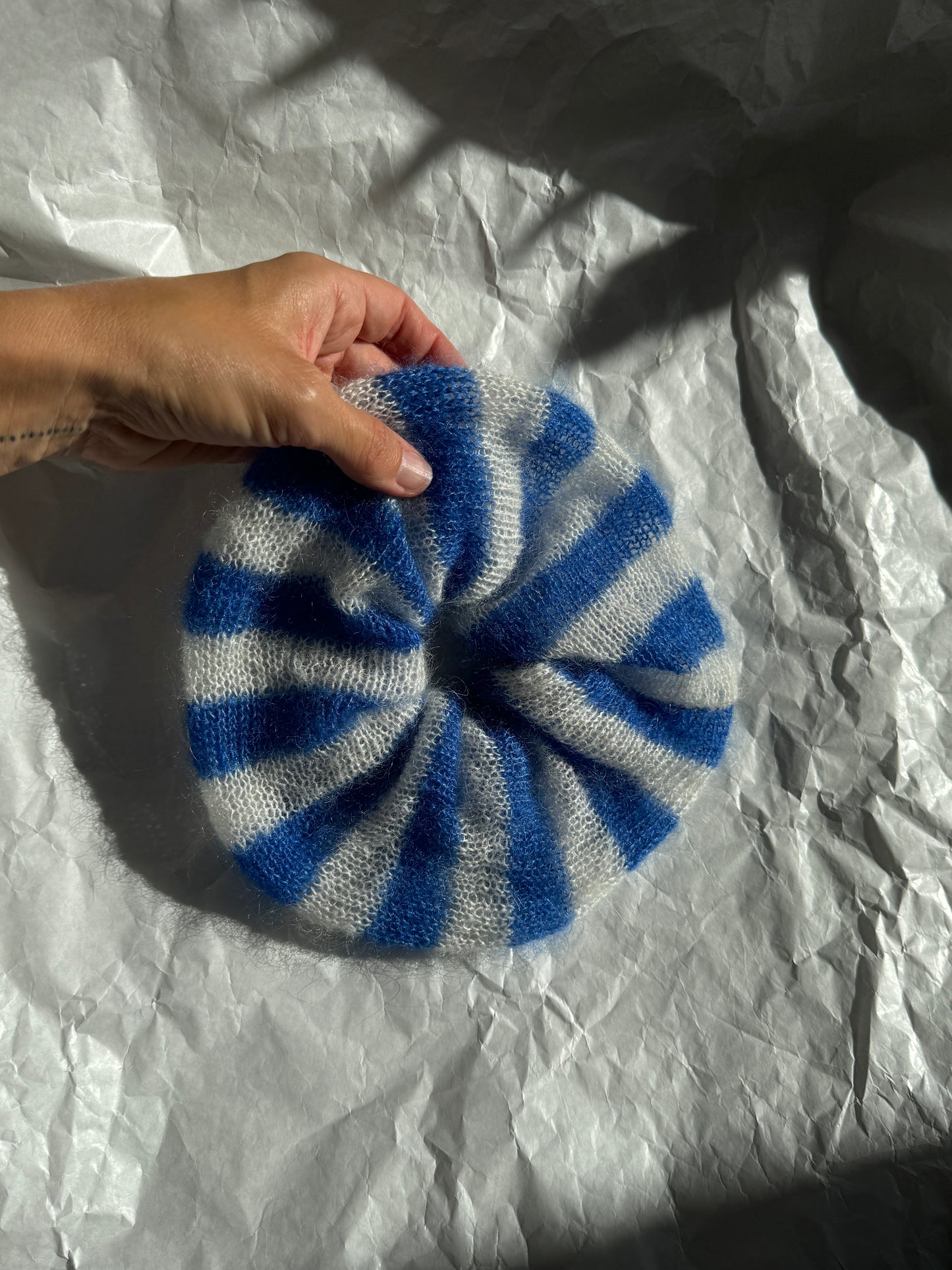 Blue white mohair scrunchie