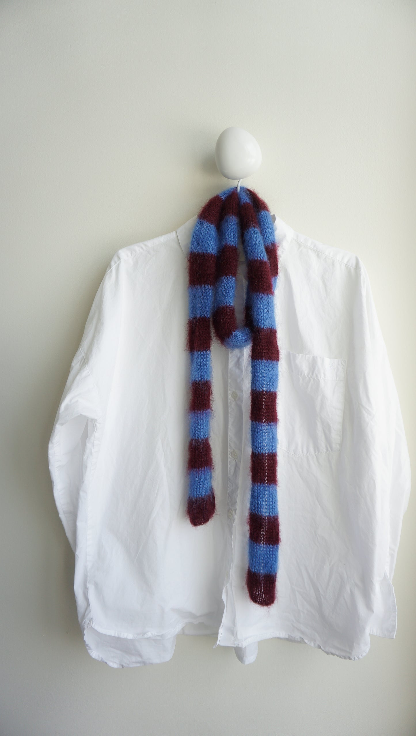 Slim mohair scarf dark bordeaux and blue stripes