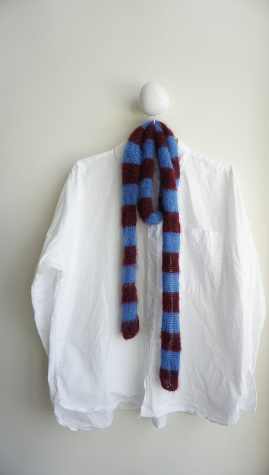 Slim mohair scarf dark bordeaux and blue stripes